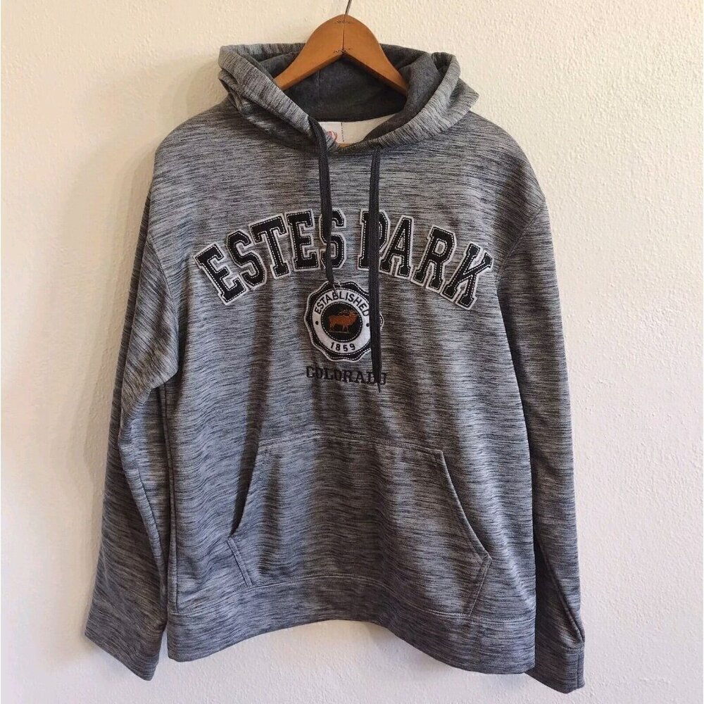 Dimco Apparel Mens Small Estes Park Colorado Hoodie Applique Graphic Black White - Picture 1 of 6